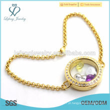 25mm 316l aço inoxidável ouro pérola Cadeia de vidro pulseira locket, pulseira com cristal